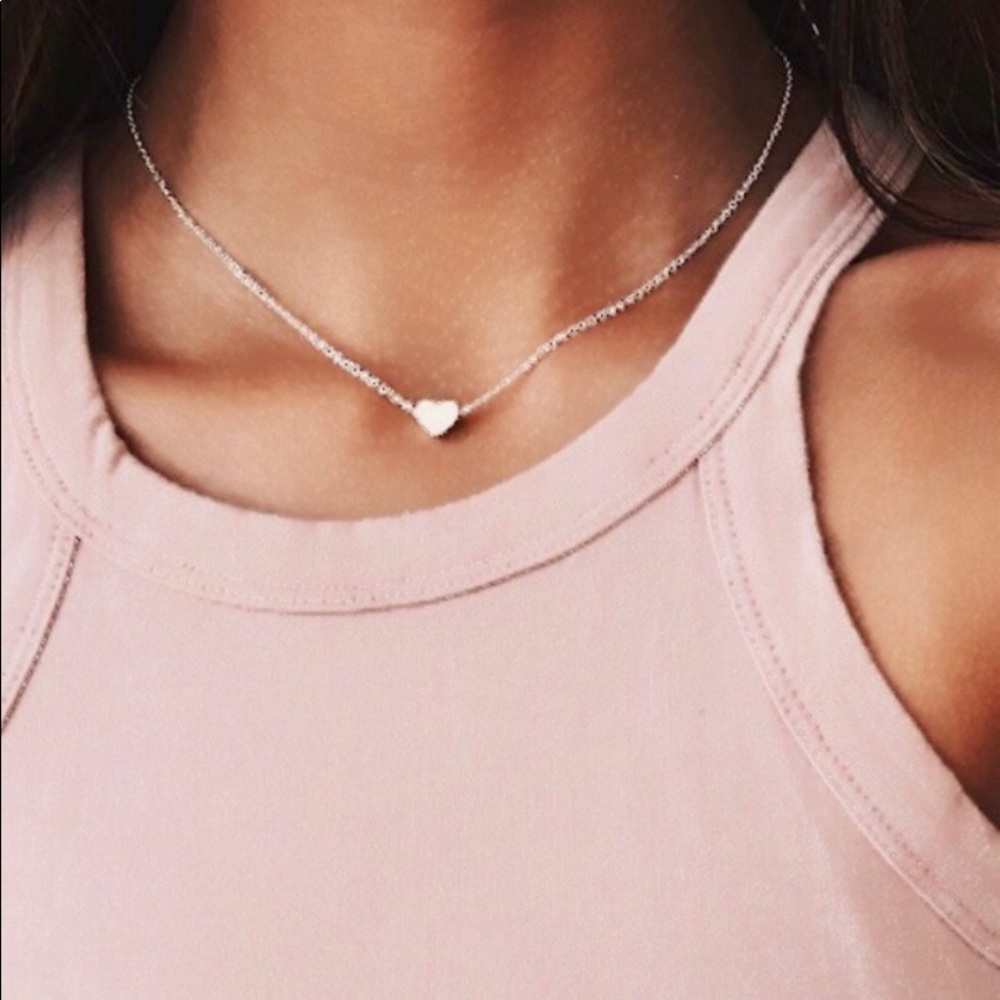 Stainless steel heart shaped silver plated necklce
